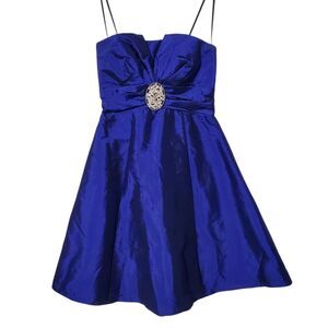 VTG Betsy Adam Y2K 80s Flare Dress Size 4 Blue Prom Event Party Strapless Womens